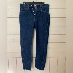 Re/done straight dark wash denim jeans.